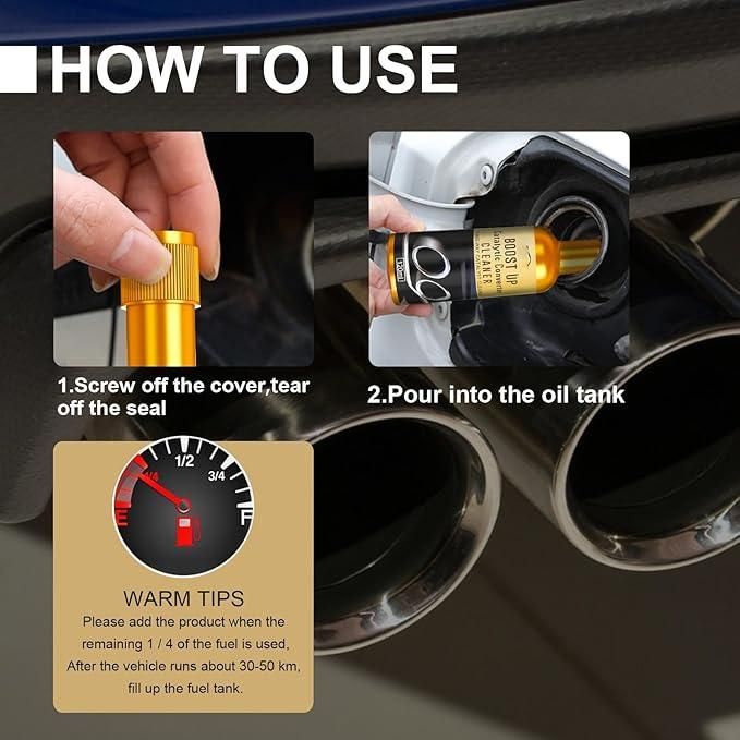 Step-by-step guide showing how to use fuel injector cleaner 100ml by pouring it into the oil tank