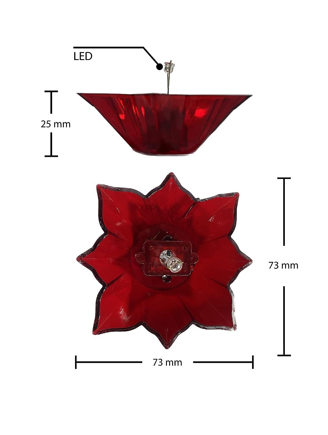 Red electric water sensor diyas with LED indicator measuring 73 mm width and 25 mm height