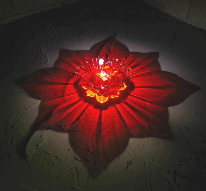 Red electric water sensor diyas shaped like a flower glowing in the dark from RelaxRemo Store